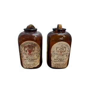 Vintage Levi Garrett & Sons Amber Snuff Bottle Jar Cork Scotch Rappee Empty